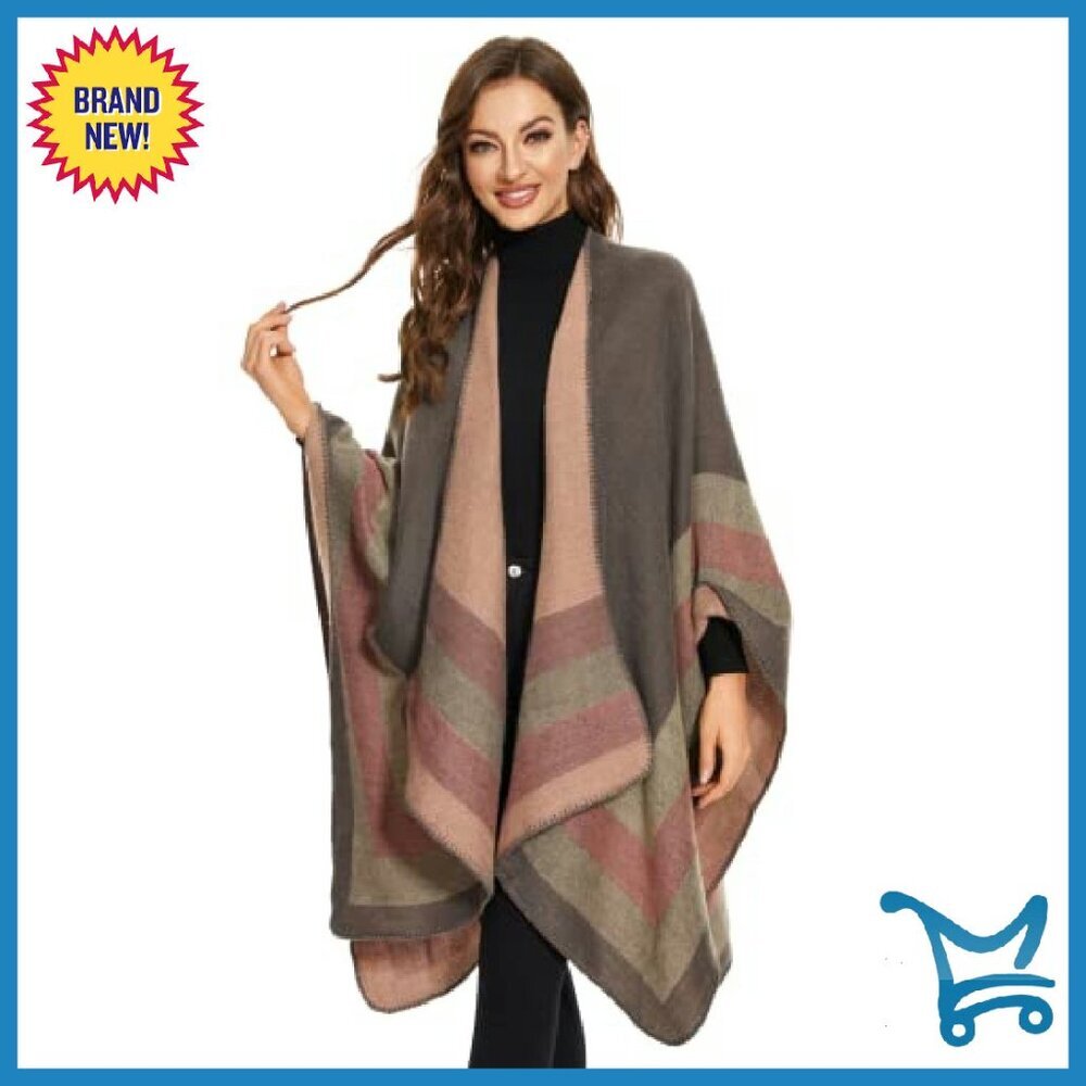 Oversized Knitted Poncho Shawl Wrap Cape Cardigan Wearable Blanket - Picture 7 of 8